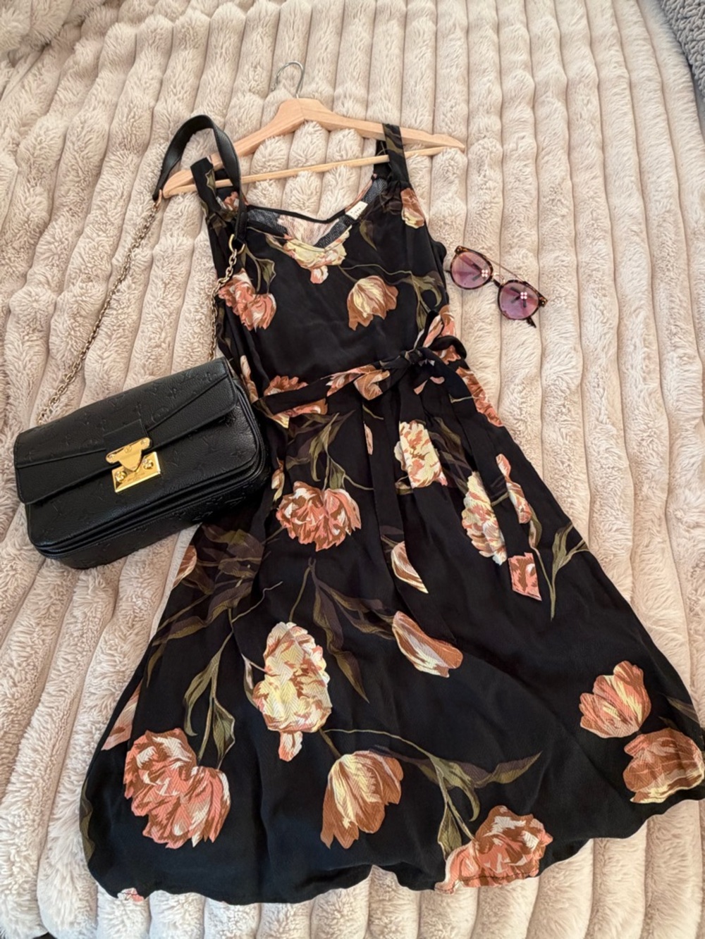 NWT A New Day Black Floral Tie-Waist Midi Dress